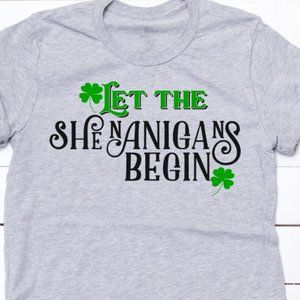 New St Patrick's Day Let The Shenanigans Begin Grey 2X Bella Canvas T-Shirt